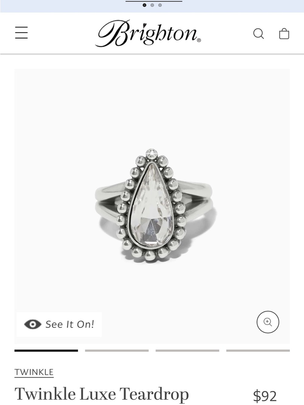 Brighton Silver Teardrop Crystal Ring